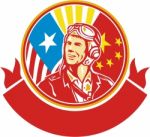 World War 2 Pilot Usa China Flag Circle Retro Stock Photo