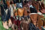 Rows Of Boots For Sale Stock Photo
