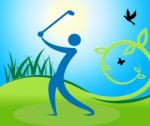 Golf Swing Man Indicates Fairway Golfer And Playing Stock Photo