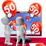 Number 50 Balloons From Monitor Show Internet Invitation Or Cele Stock Photo