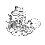 Kraken Attacking Sailing Ship Doodle Art Stock Photo