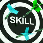 Skill On Dartboard Shows Competencies Stock Photo