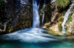 Waterfall At The Val Vertova Torrent Near Bergamo Stock Photo
