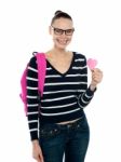 Smiling College Girl Carrying Bag Stock Photo