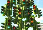 Confusing Traffic Lights At A Busy Intersection Stock Photo