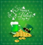 Green Beer With Hat On Gold Coin For  St. Patrick's Day Stock Photo