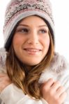 Shivering Smiling Girl With Cap Stock Photo