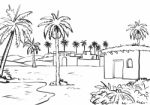 Illustration Of Middle East Rural View. Ink Drawn Sketch  Stock Photo