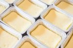 Group Of Square Box Cheese Cake Stock Photo