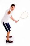 Side View Of Tennis Player With Thumbs Up Stock Photo