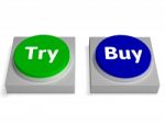 Try Buy Buttons Shows Trying Or Buying Stock Photo