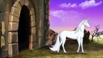 White Unicorn Near The Magic Castle Stock Photo