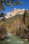 Autumn River In Ordesa National Park, Pyrenees, Huesca, Aragon, Stock Photo
