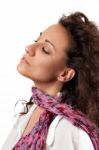 Beautiful Young Woman With Pink Scarf Stock Photo
