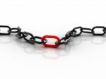 Black Chain With Red Part In The Middle Stock Photo