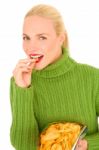 Girl Eating Crisps Stock Photo