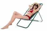 Cheerful Young Bikini Model Relaxing And Having Fun Stock Photo