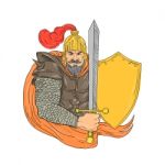 Old Knight Sword Shield Drawing Stock Photo