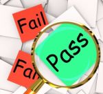 Pass Fail Post-it Papers Mean Certified Or Unsatisfactory Stock Photo