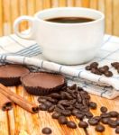 Coffee Beans Cup Represents Hot Drink And Coffees Stock Photo
