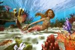 3d Illustration Of  Underwater Scene With Mermaid ,3d Fantasy Ar Stock Photo