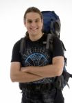 Male Traveler With Backpack Stock Photo