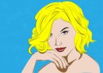 Beautiful Sensual Blonde Lying On A Blue Pattern, Pop Art Style Stock Photo