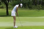 Michelle Wie Putts Golf Ball To Hole Stock Photo