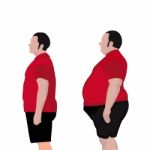 Man Diets And Exercises From Fat To Fitness In Before And After Illustrator Stock Photo