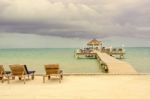 Wooden Pier Dock And Ocean View At Caye Caulker Belize Caribbean Stock Photo