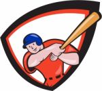 Baseball Player Batting Front Shield Cartoon Stock Photo