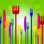 Forks Knives Shows Utensil Food And Green Stock Photo