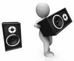 Loud Speakers Character Shows Music Disco Or Party Stock Photo
