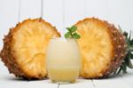 Fresh Pineapple Juice Isolated On A White Background Stock Photo