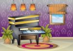 Cartoon  Illustration Interior Music Room With Separated Layers Stock Photo