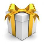 Gift Box With Golden Ribbon Bow Stock Photo