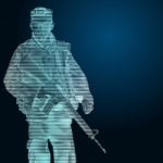 Soldier Engrave Style On Blue Background- Illustration Stock Photo