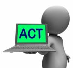 Act Laptop Character Shows Motivation Inspire Or Performing Stock Photo