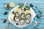 Oyster Seafood Lemon Dill Fresh Mussel Asia Appetizer Luxury Stock Photo