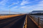 Perspective Of Japan Laos Bridge In Morning Light Crossing Mekon Stock Photo