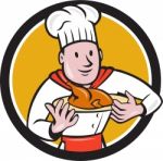 Chef Cook Roast Chicken Dish Circle Cartoon Stock Photo