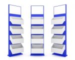 Color Blue Shelves Stand Design On White Background Stock Photo