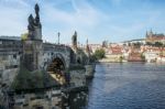 View From Charles Bridge Towards The St Vitus Cathedral  In Prag Stock Photo
