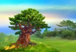Solitary Large Oak On A Hill Stock Photo