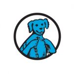 Blue Merle Dog Holding Broken Chain Mascot Stock Photo