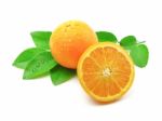 Orange Fruit With Leaves Stock Photo