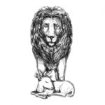 Lion Guarding Lamb Tattoo Stock Photo