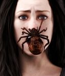 Creepy Spider On Woman Face,3d Illustration For Book Illustration Stock Photo