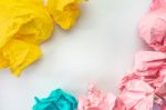 Creative Idea Concept Background  With Colourful Crumbled Paper Stock Photo