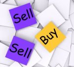 Buy Sell Post-it Notes Show Business Transactions Stock Photo